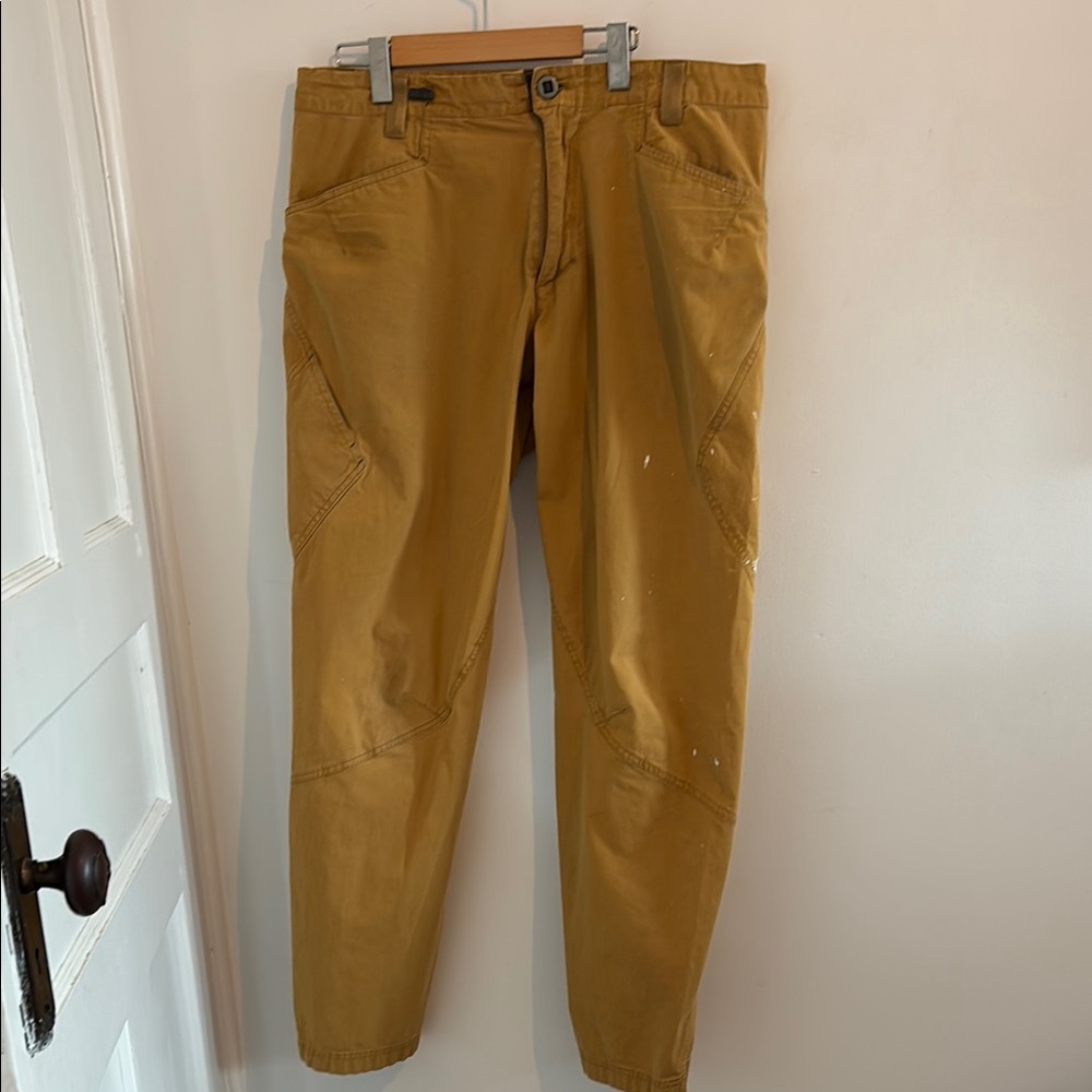 Patagonia Men's Organic Cotton Mustard Pants size 35 waist w/paint marks